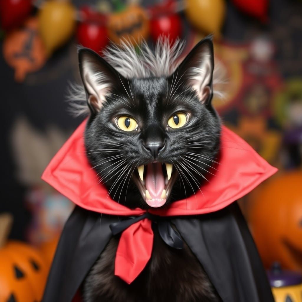 Black Cat Vampire in Halloween Costume