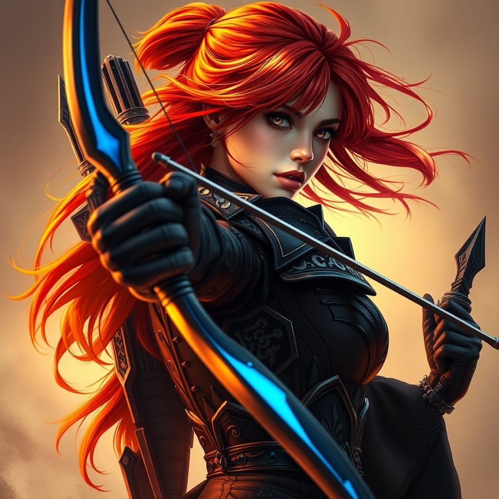Red-Haired Archer in Anime-Inspired Fantasy Art