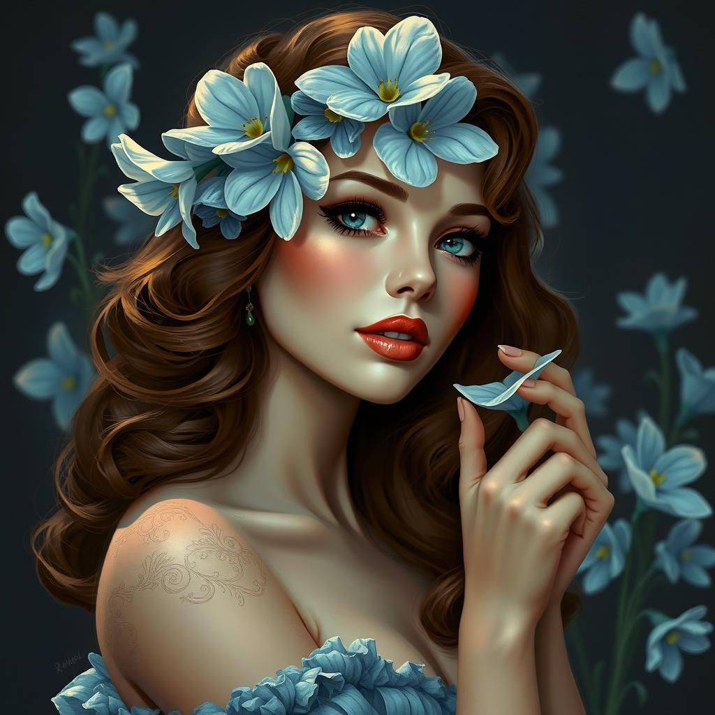 Dreamy Bluebell Pin-Up Girl in Vintage Style