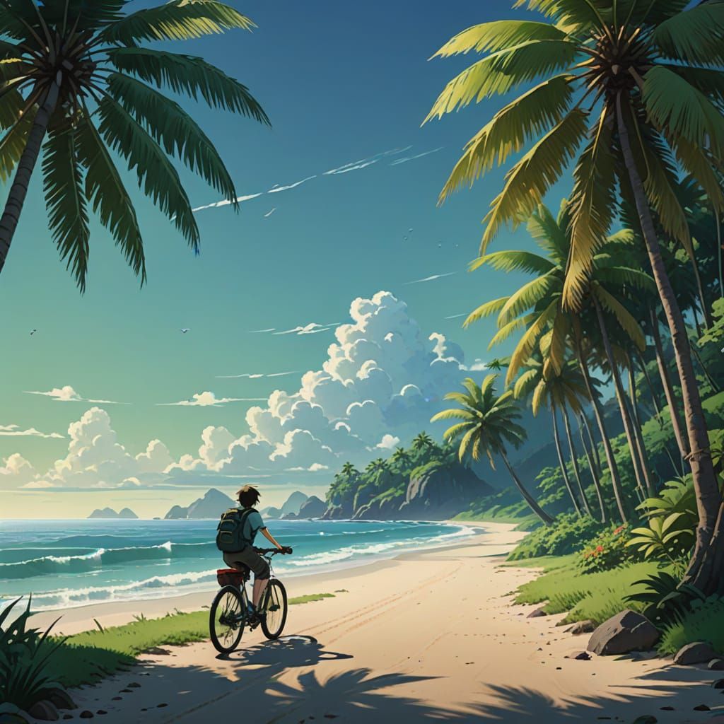 Surreal Tour Bike Ride on a Tropical Island in Studio Ghibli...