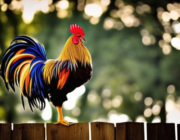 Hyperrealistic Rooster Crowing at Sunrise