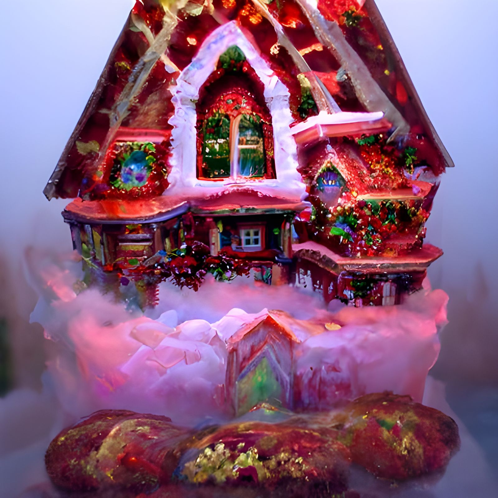 Ethereal Gingerbread House in Fantasy Landscape