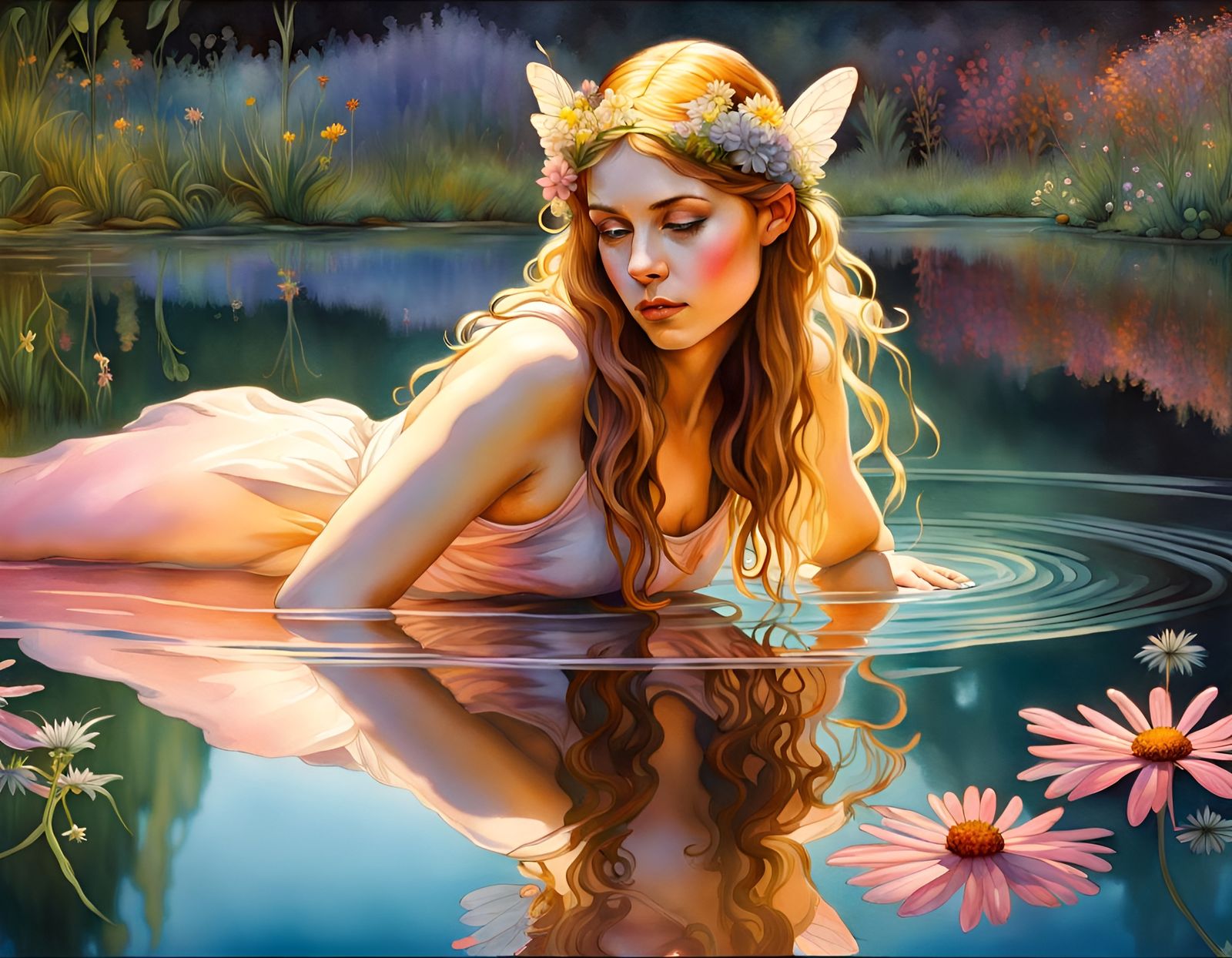 Fairy Princess Reflection in Art Nouveau Style