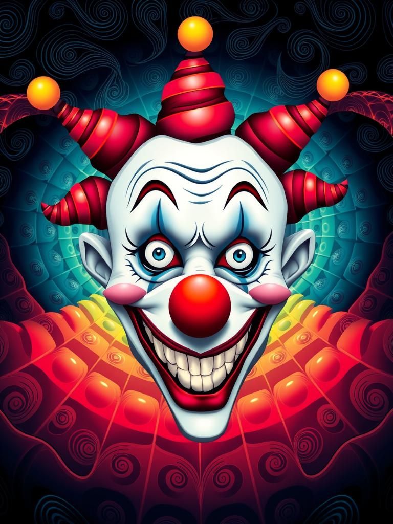 Abstract Surreal Clown Face with Zentangle Patterns