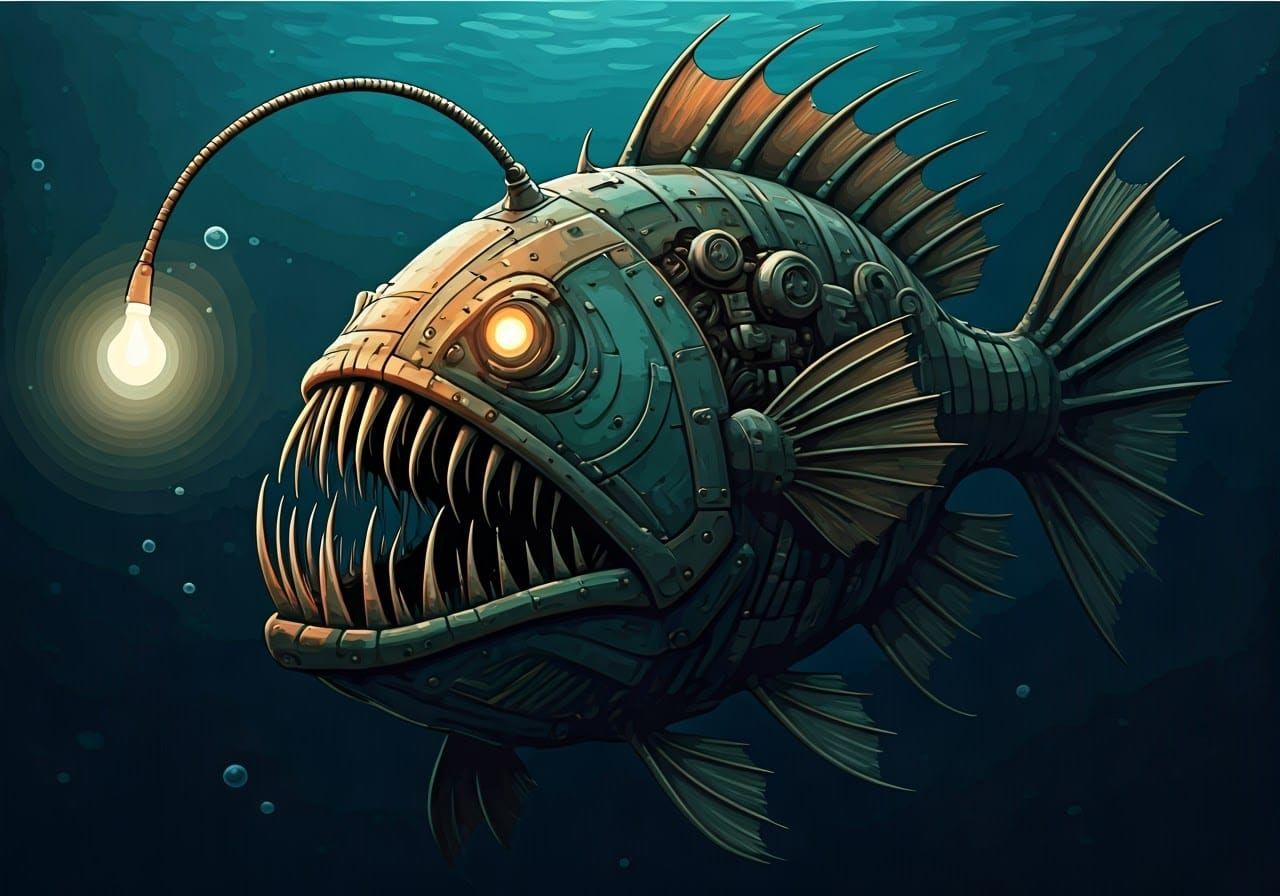 Cyberpunk Robotic Anglerfish Vector Illustration
