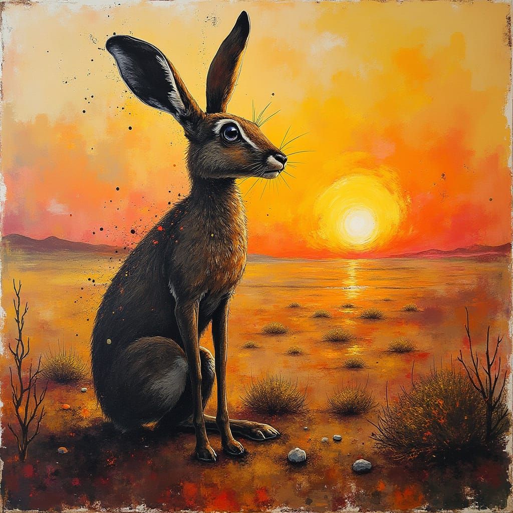 Surreal Antlered Jackrabbit at Sunset