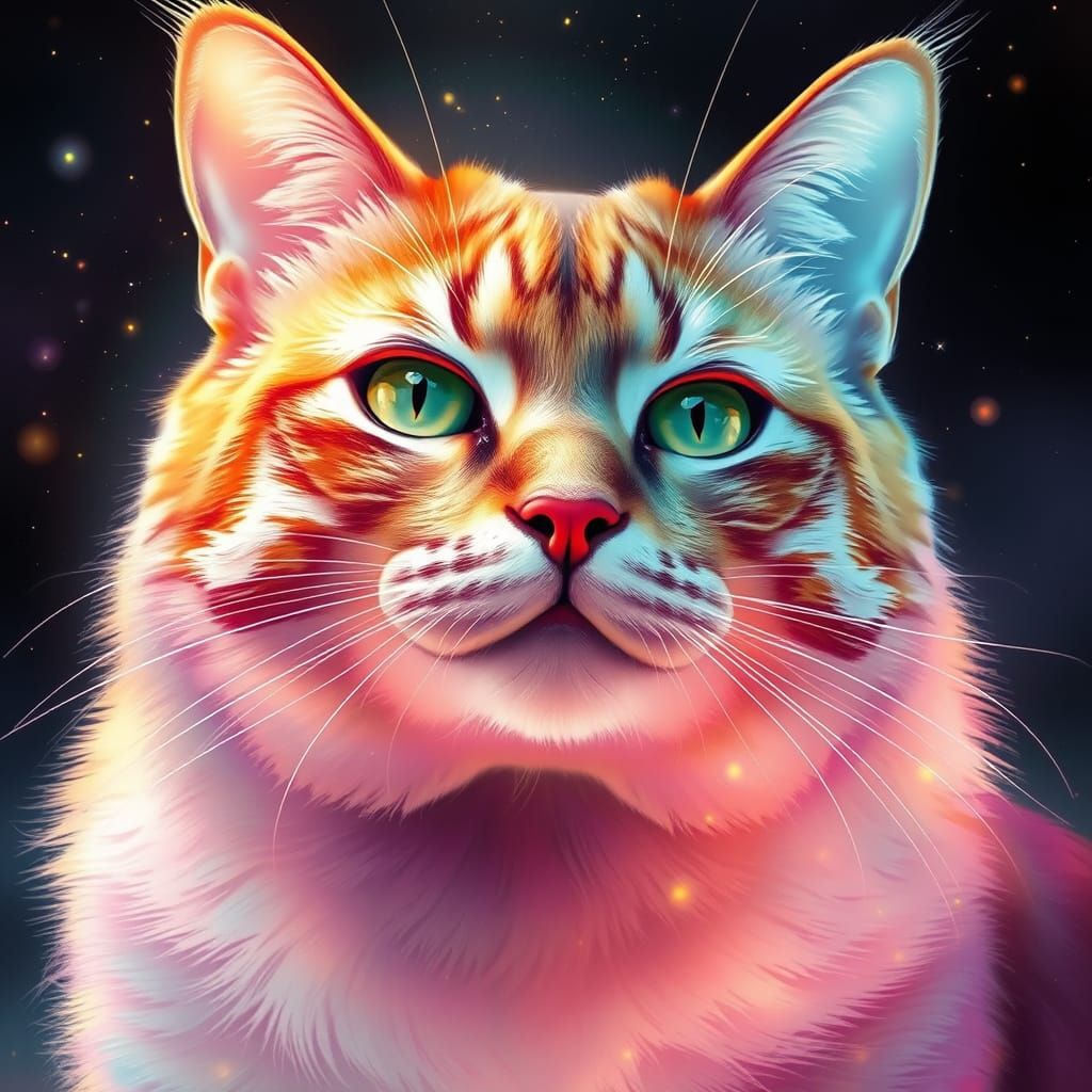 Cosmic Cat Astral Projection in Vibrant Hues