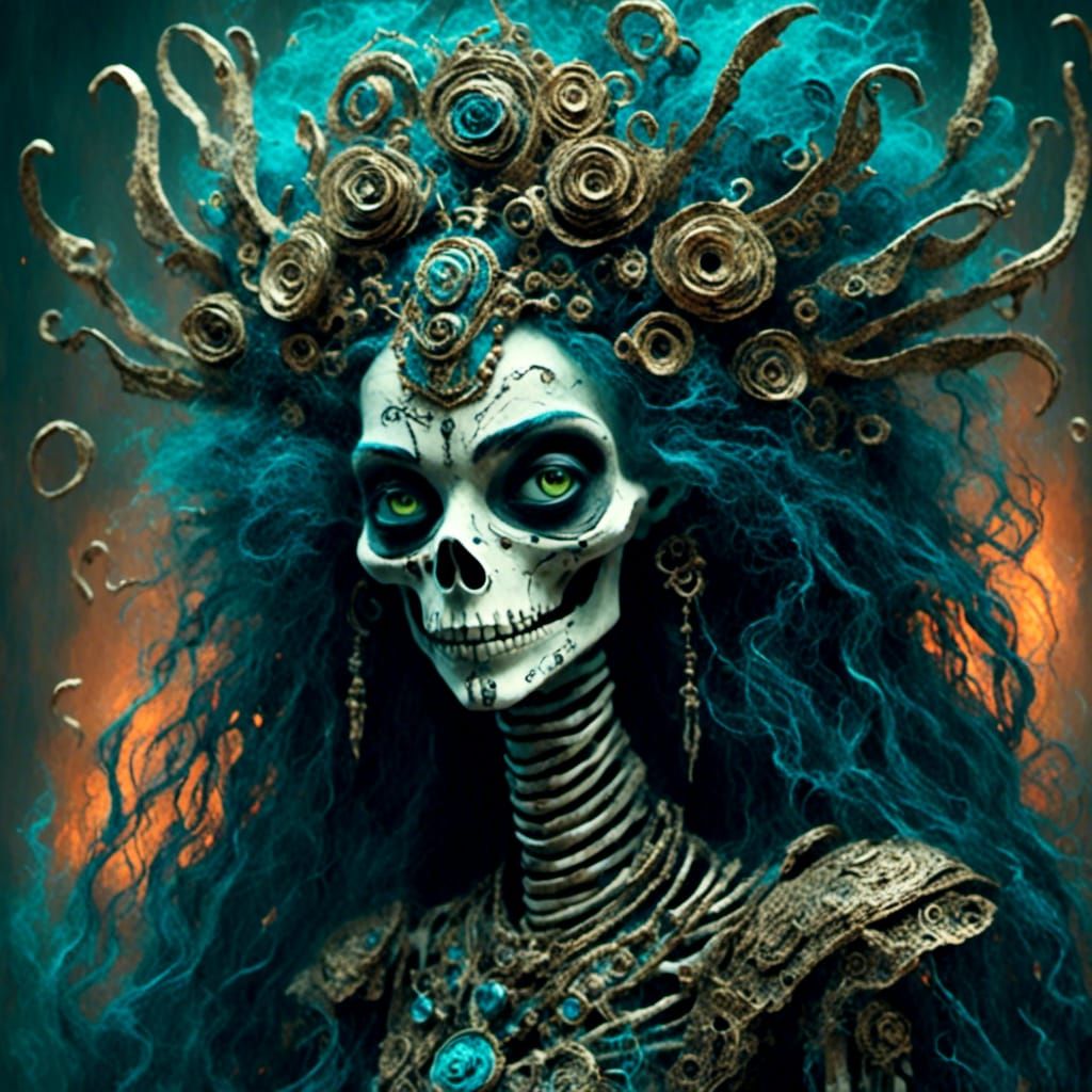 <lora:mist:1.0>Skeleton ghost art deco portrait amateur draf...