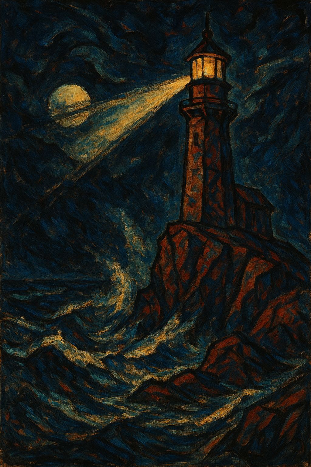 Lighthouse on Stormy Coast in Expressionist Style
