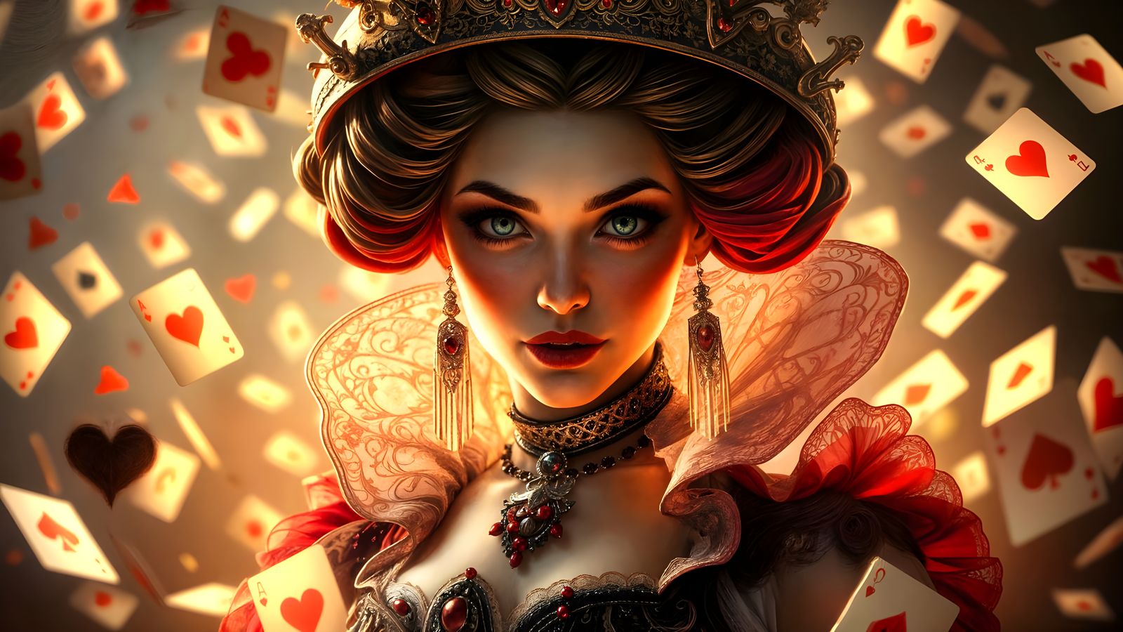 Enchanting Queen of Hearts Portrait in Vibrant Triadic Color...