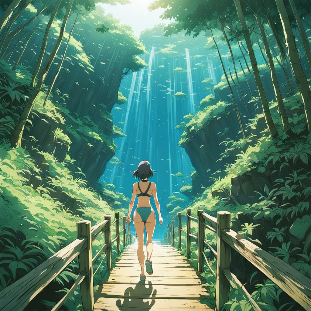 Anime Style Female Athlete on a Trail