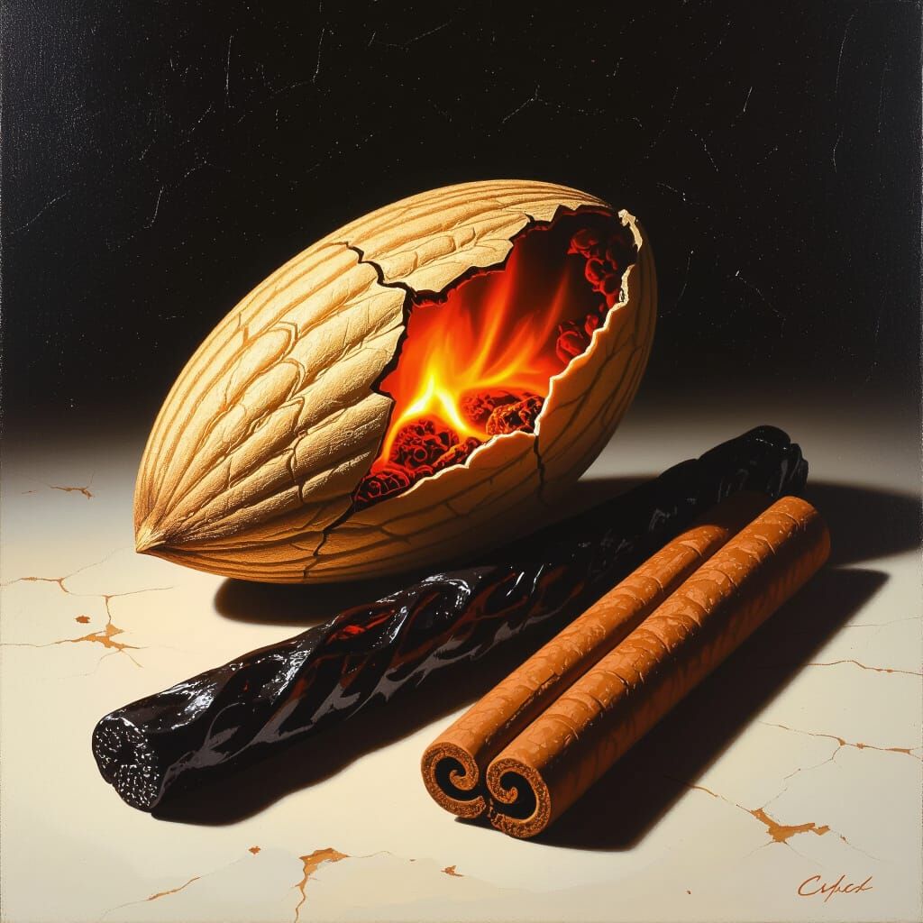 Smoldering Cracked Almond with Licorice and Cinnamon Sticks