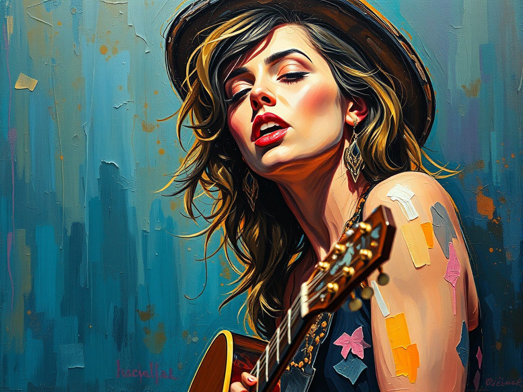 Female Singer in Boots as Expressionist Oil Painting