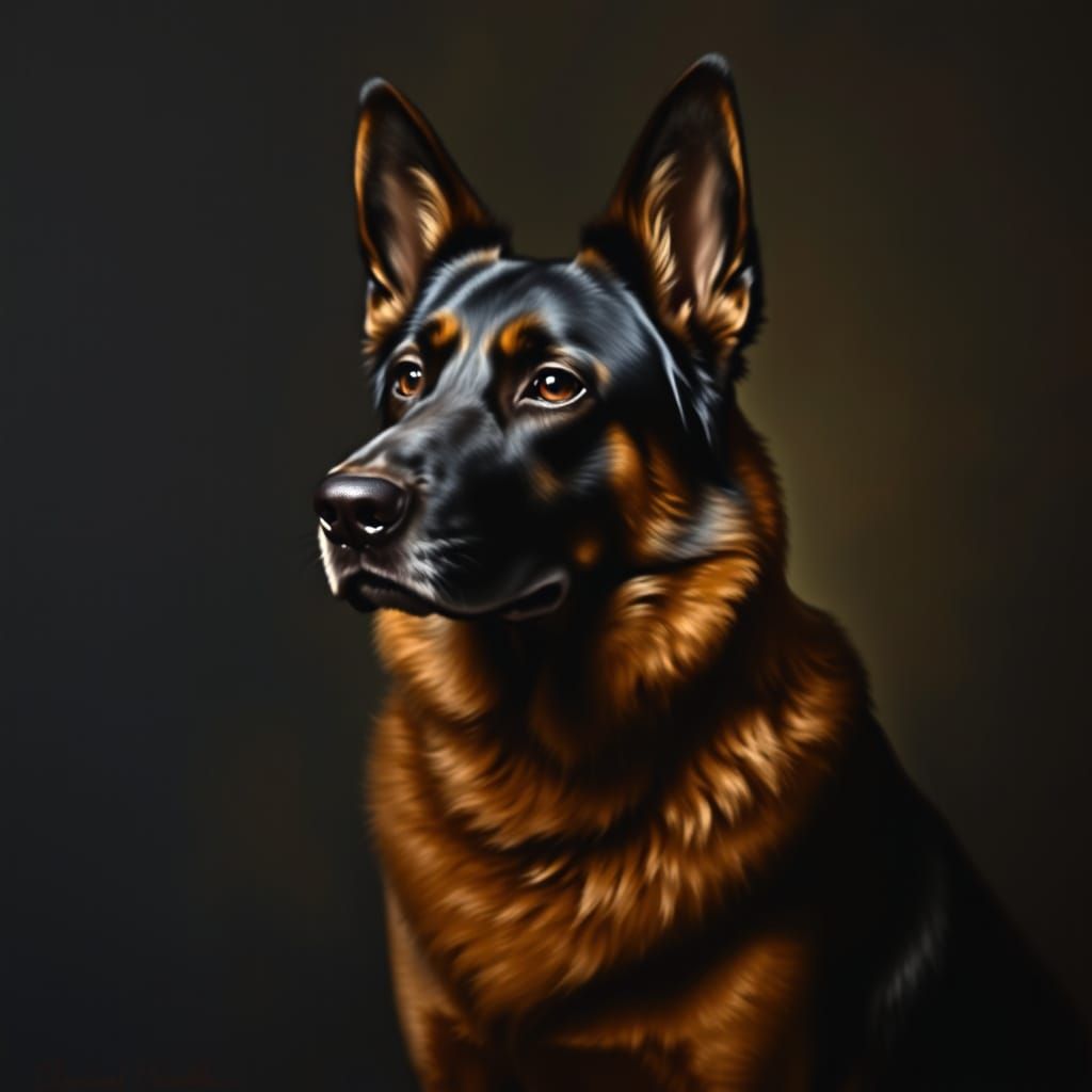 Elegant German Shepherd in Baroque Oil Painting Style