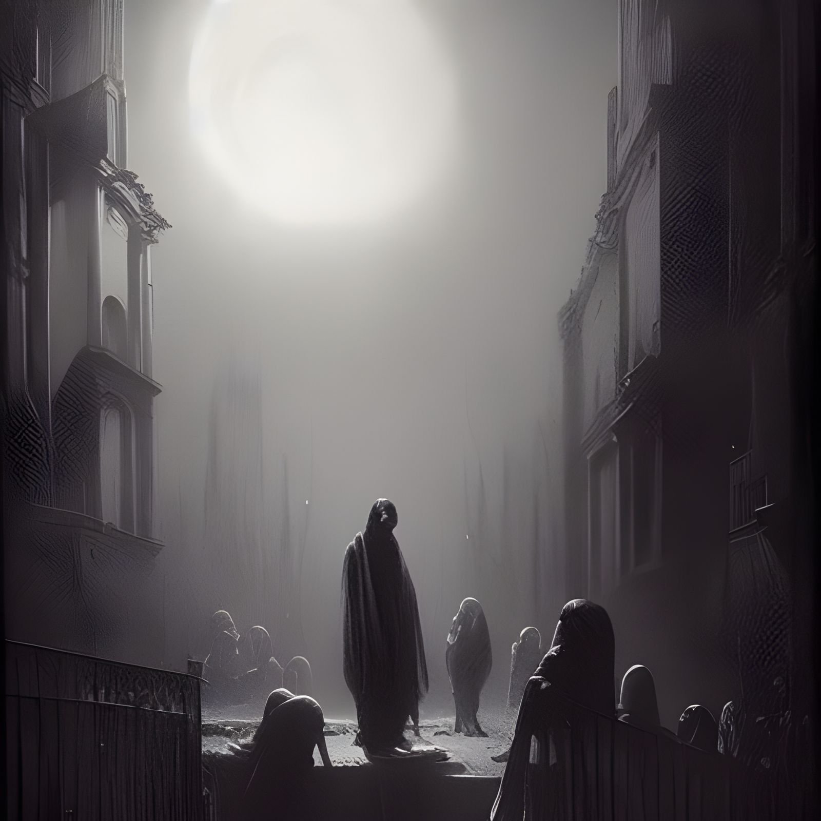 Eerie Strangers in the Night Horror Scene