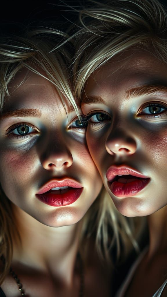 Hyper-Realistic Portrait of Two 90s-Inspired Supermodel Girl...