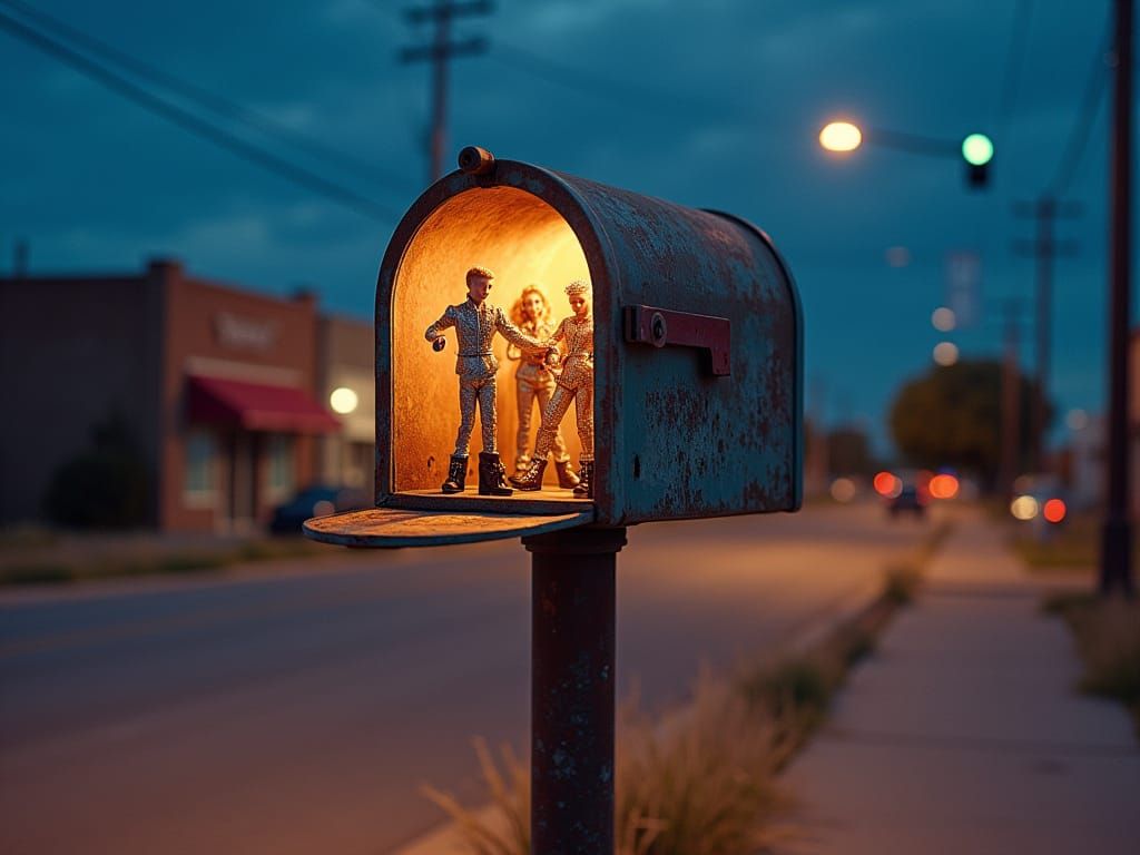 Vintage Mailbox Disco Party Scene in Whimsical Style