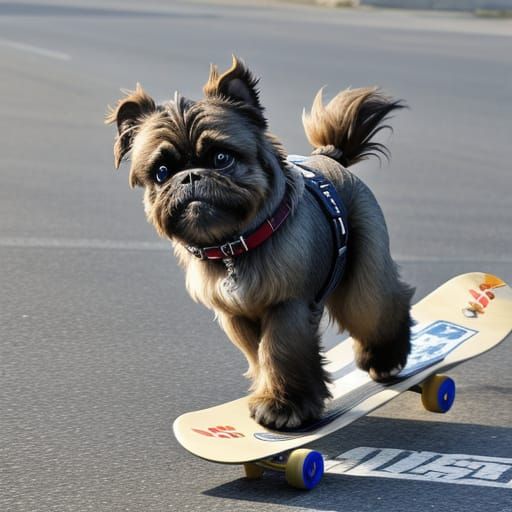 Brussels Griffon Dog Riding a Skateboard