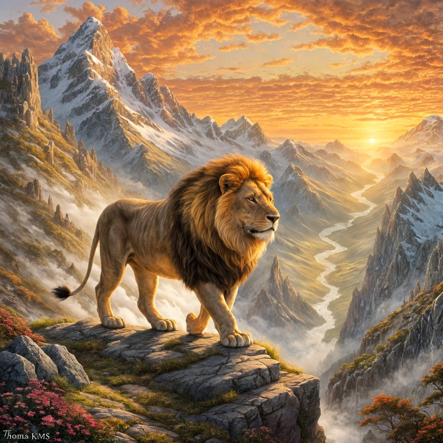 Lion at Sunset: Ethereal Fantasy Art