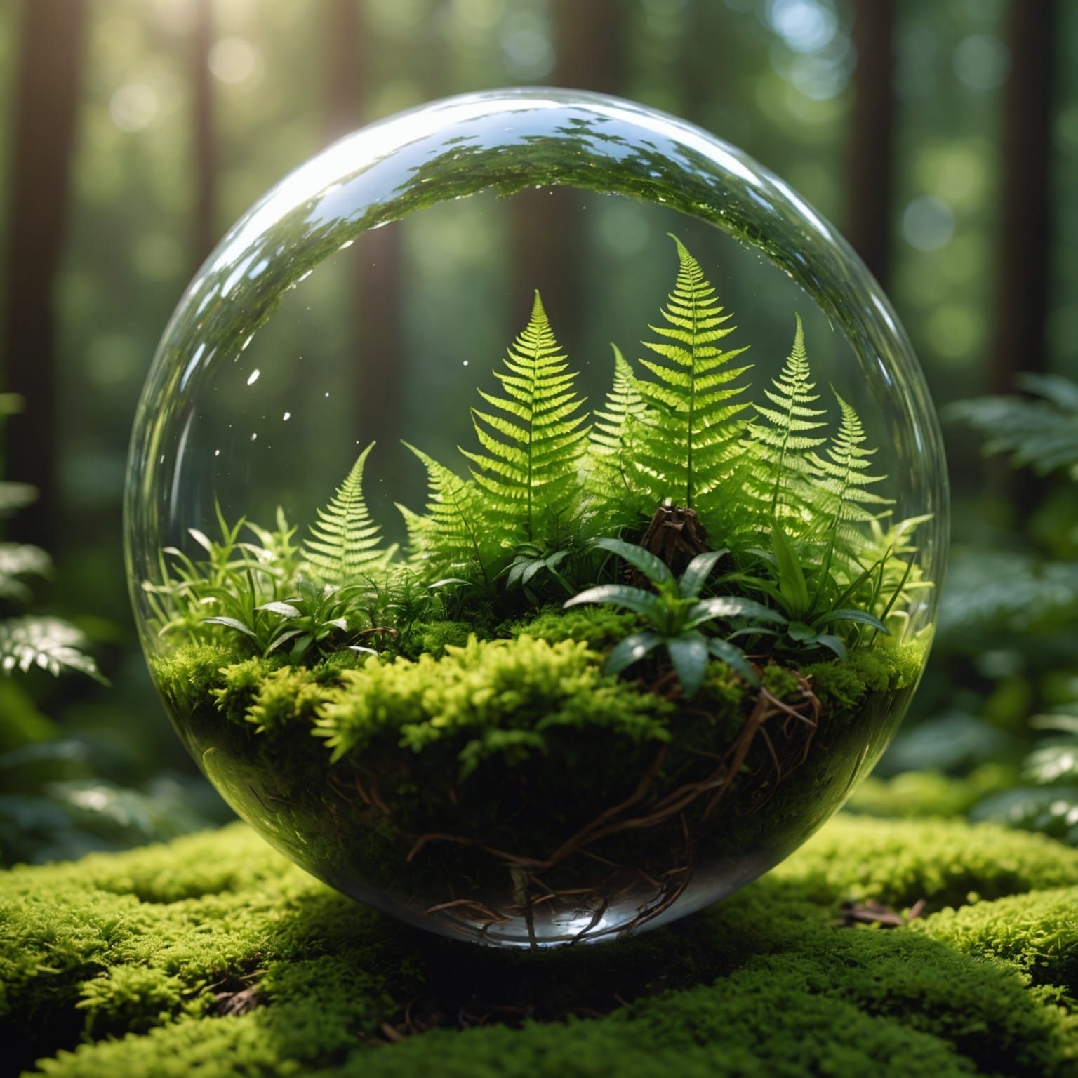 Ethereal Fern Moss Terrarium in Glass Sphere
