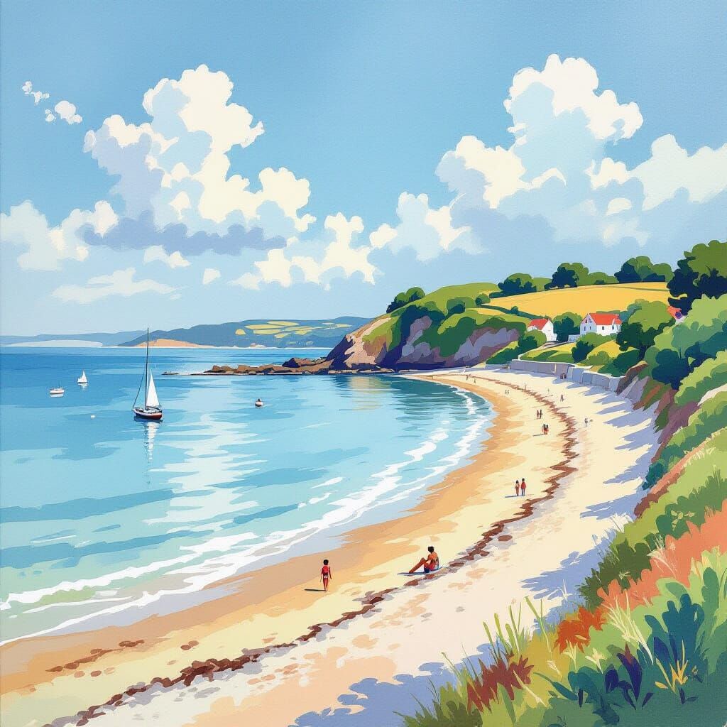 Shaldon Beach: Gouache and Watercolor Impressionist Painting