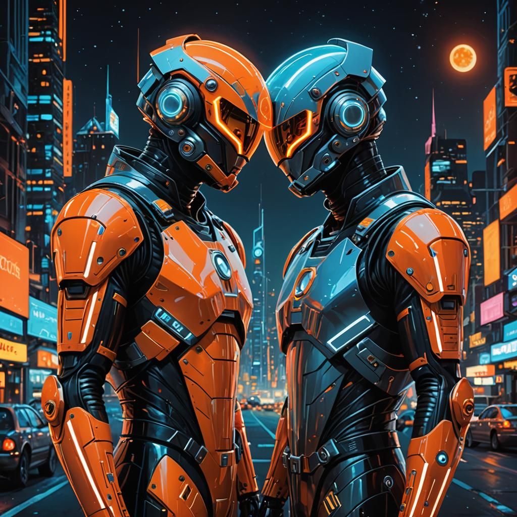 Cyberpunk Couple in Futuristic Cityscape