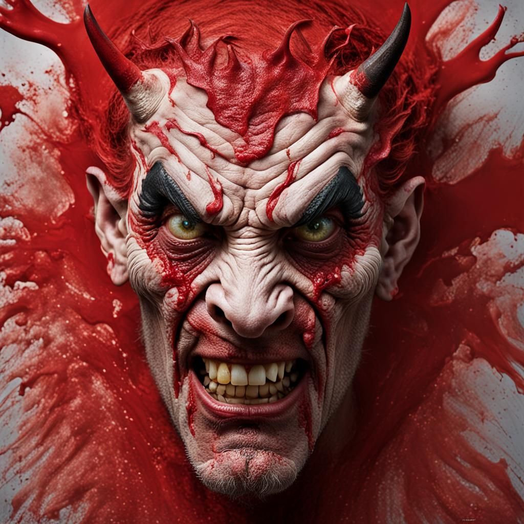 Demonic Portrait with Contorted Features in Studio Lighting