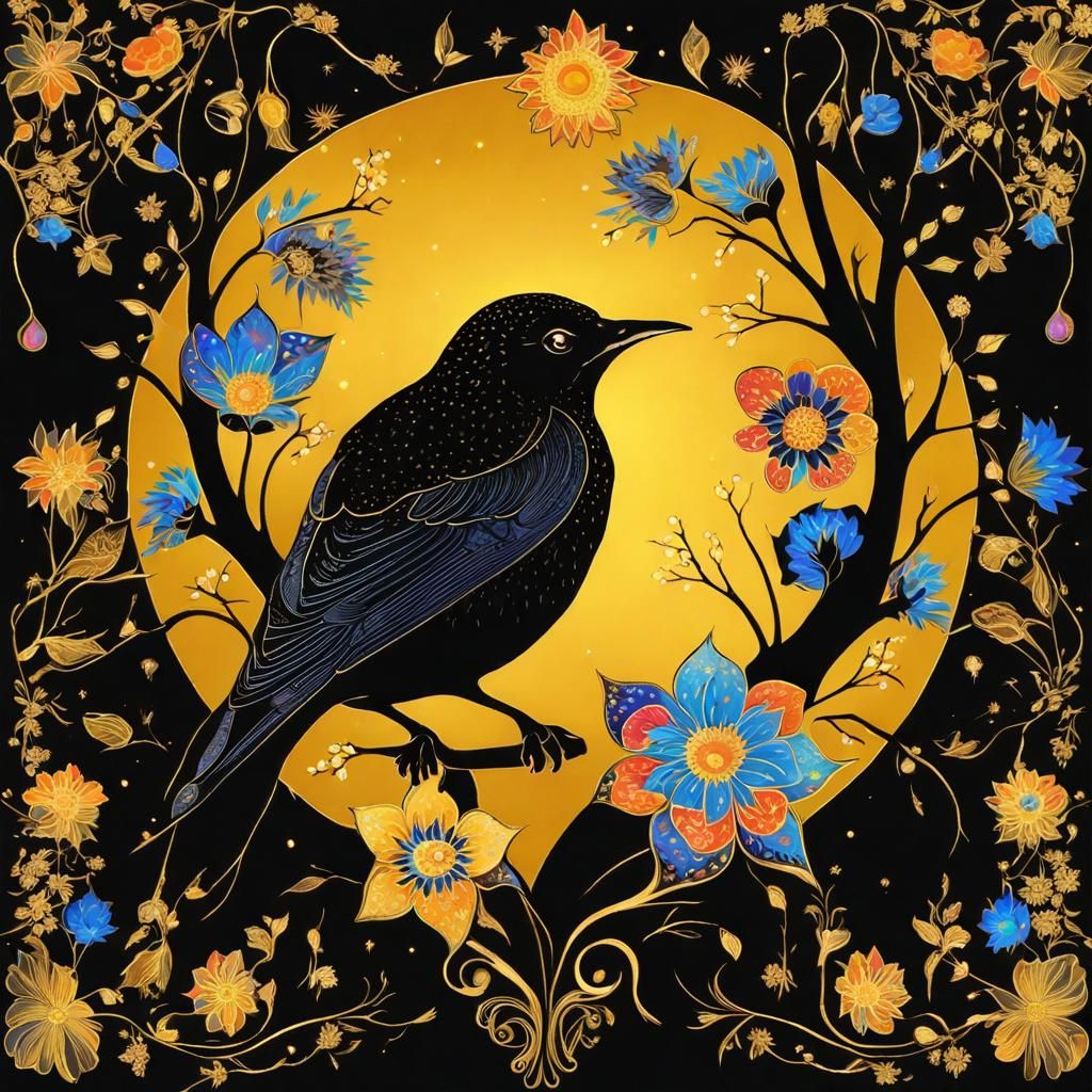 Starling Under Fairy Lights: Palekh Style