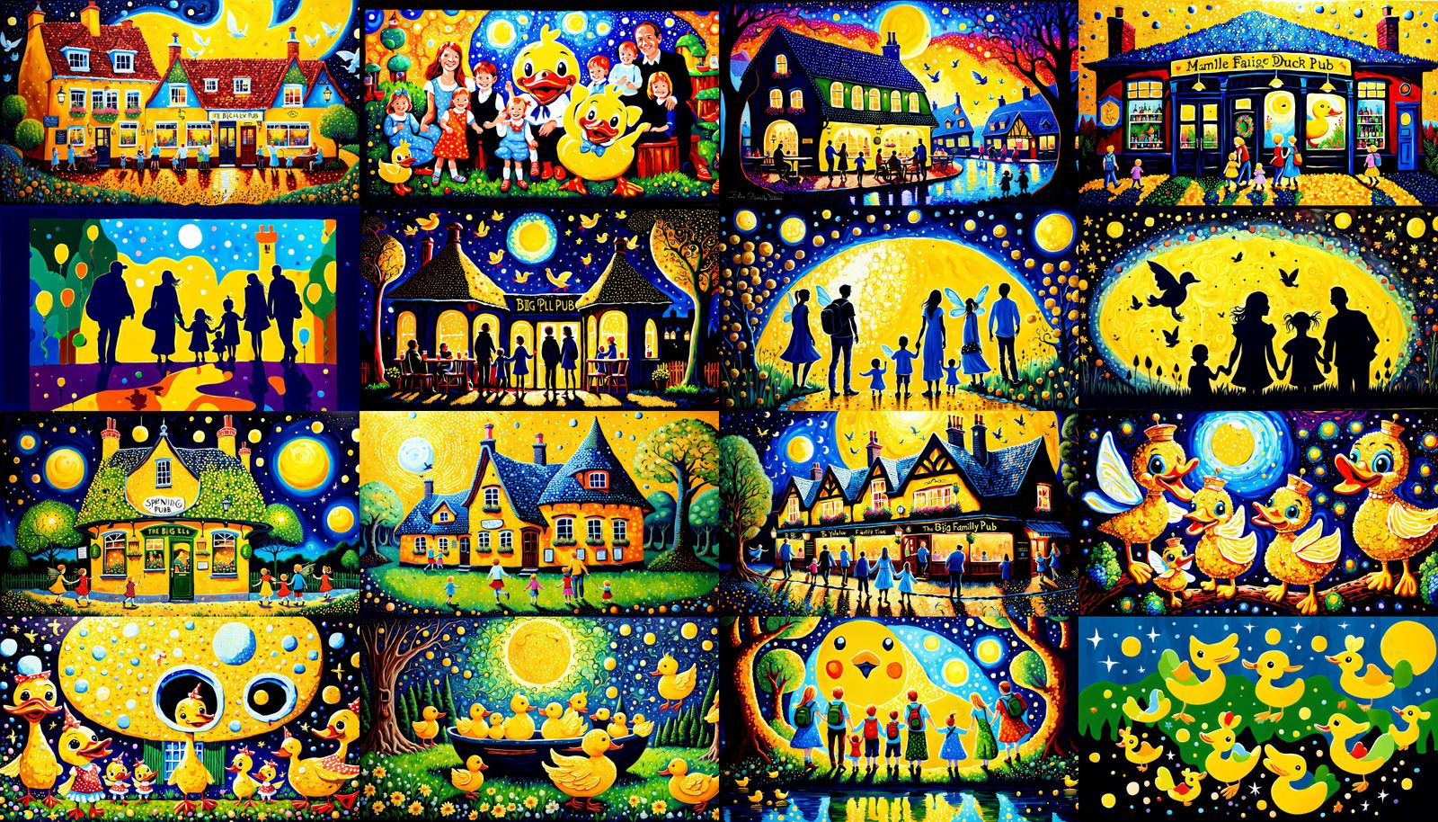 Fairy Family at Moon Pub: Acrylic Pointillism