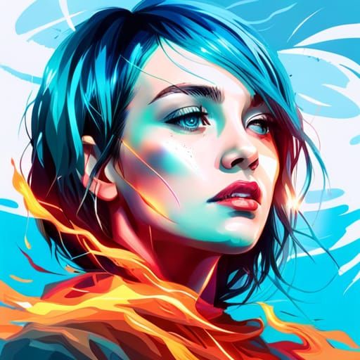 Fiery Lightning Woman in Circular Vector Art