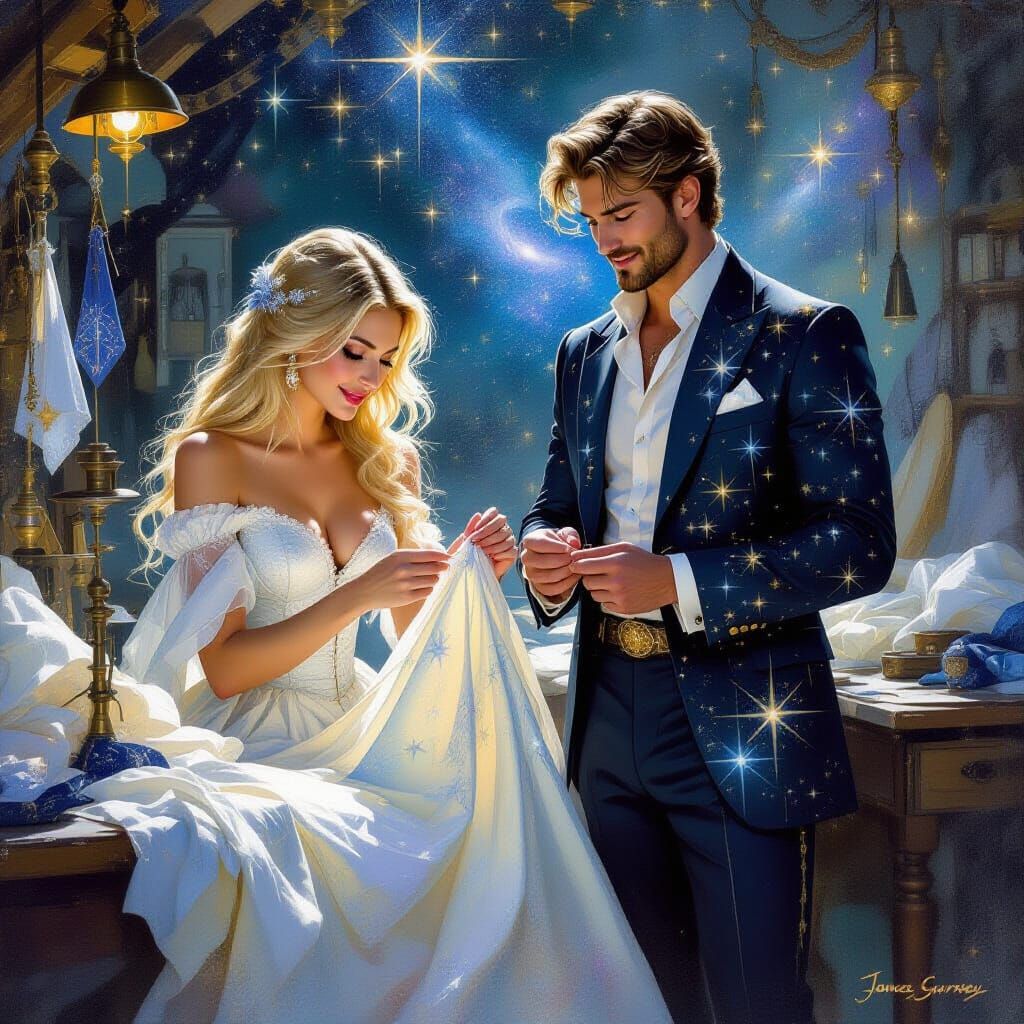 Celestial Seamstress Weaving Moonlight Gowns in Stardust Wor...
