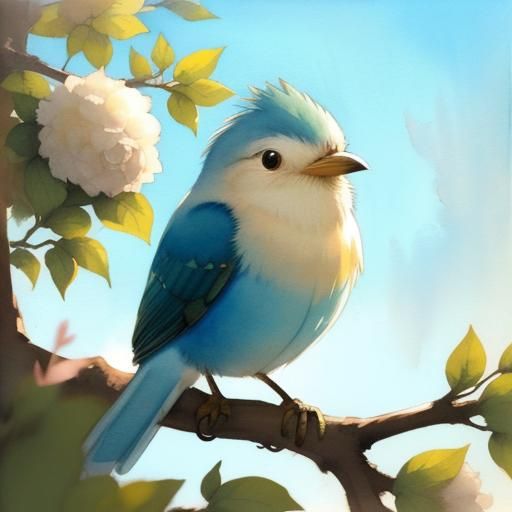 Happy Bird Watercolor Illustration on Sunny Branch