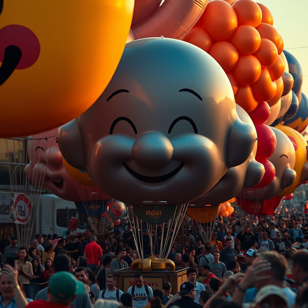 Whimsical Balloon Parade at Golden Hour