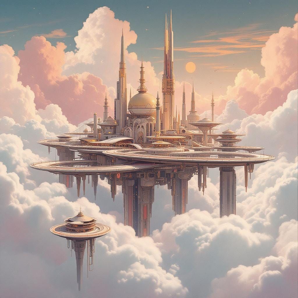 Futuristic Cloud City: Dreamlike Color Field Art