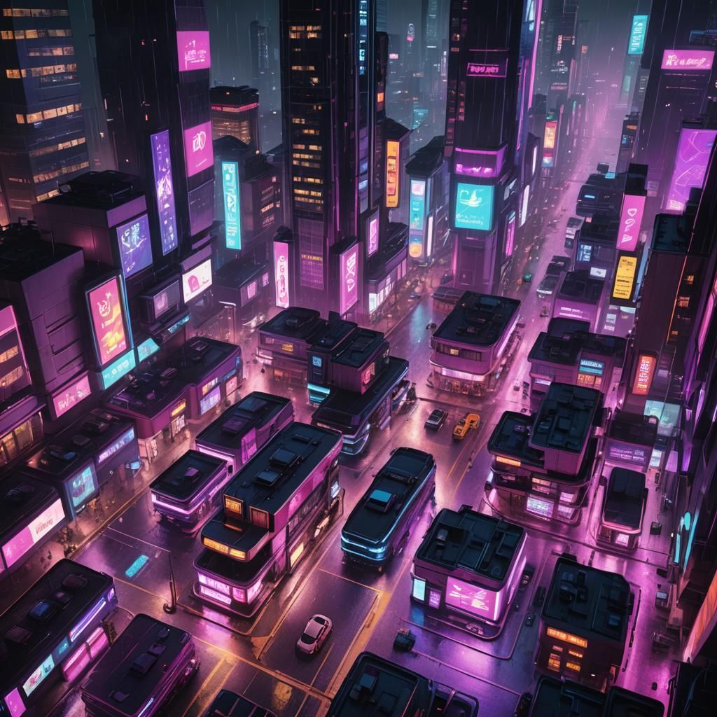 Cyberpunk Cityscape with Neon Lights in 3D