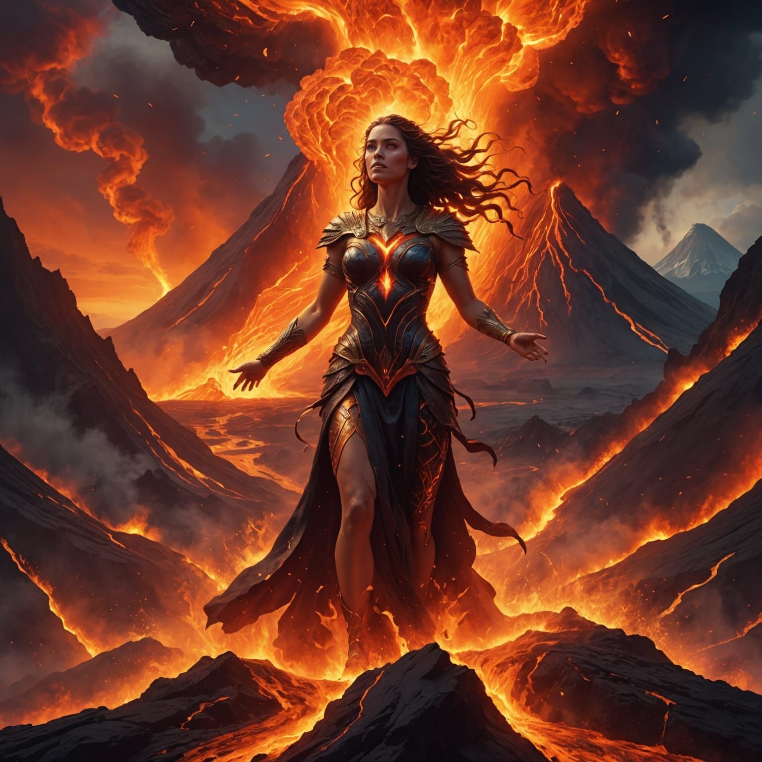 Goddess Emerges from Volcano in Dramatic Splash Art