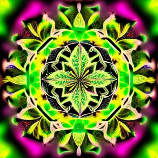 Cannabis Leaf Fractal Mandala in Luminous Vibrations
