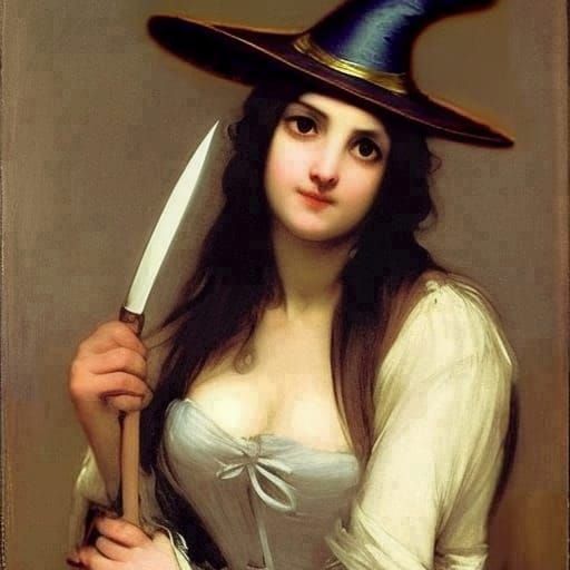 Enchanting Witch Stirring Cauldron in Classical Style