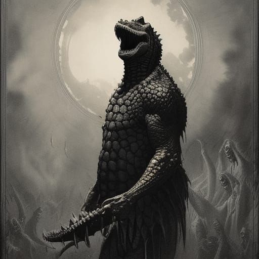Crocodile King Portrait in Horror Style
