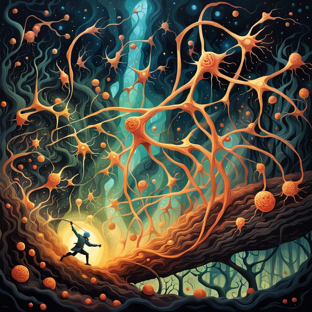 Neurons Battle Shadow Cells in Dreamy Splash Art