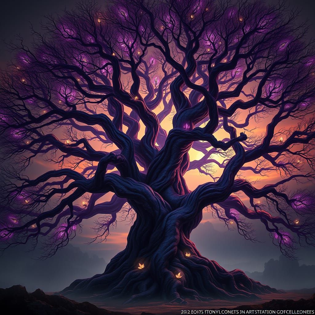 Ancient Tree of Wonder in Dark Fantasy Style