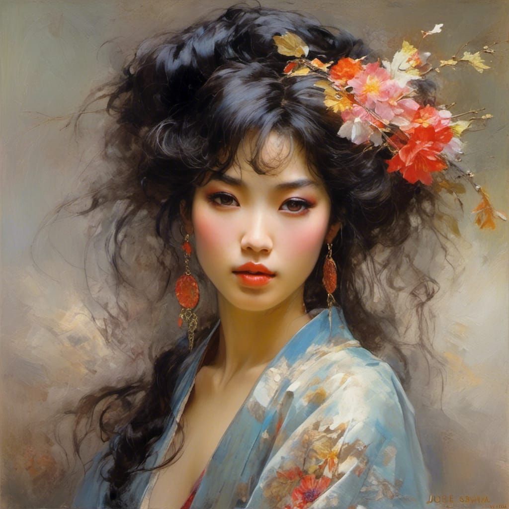 Anna Sawai Portrait in Japanese Village, Romanticism Style