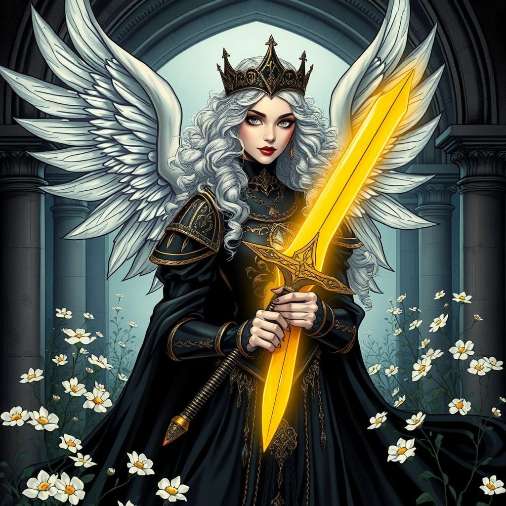 Gothic Angel Queen in Dark Comic Style