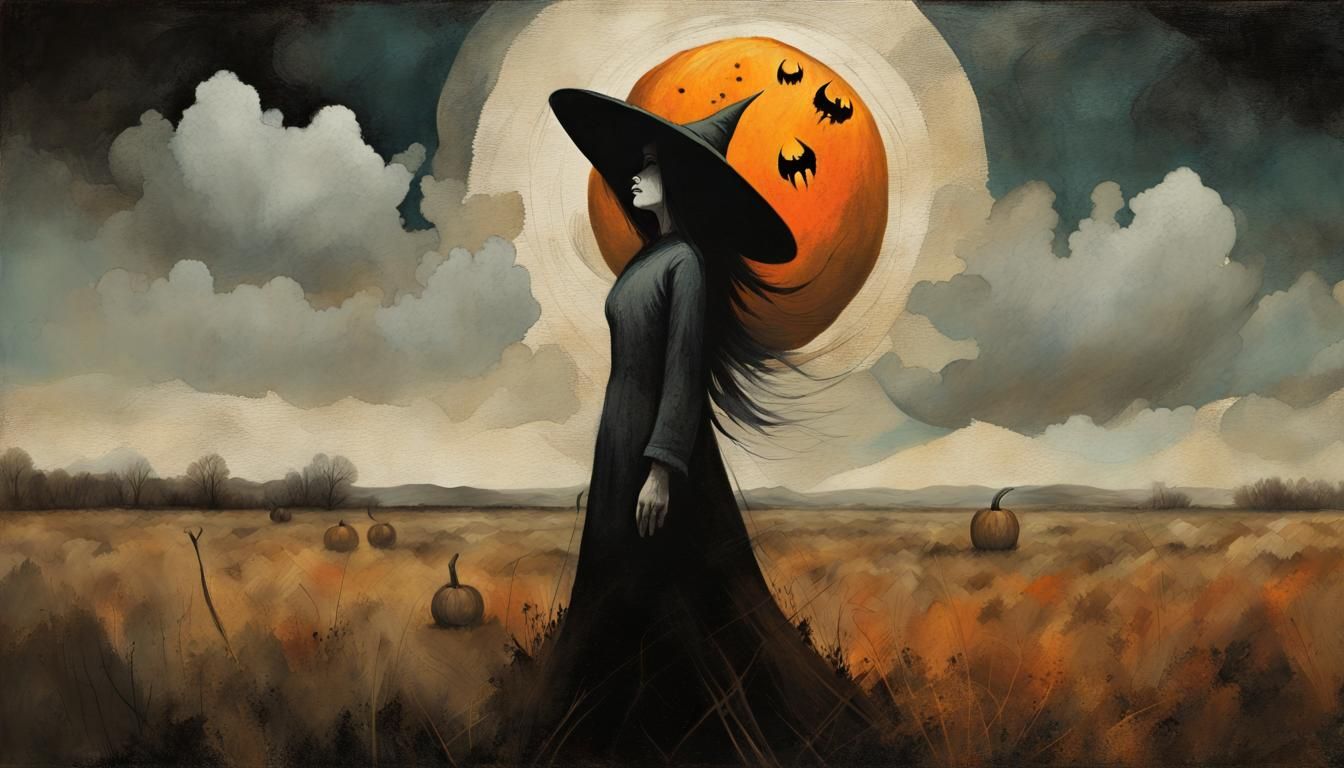 Surreal Witch Portrait as Abstract Oil Painting