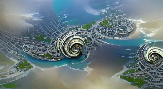 futuristic spiral coastal city