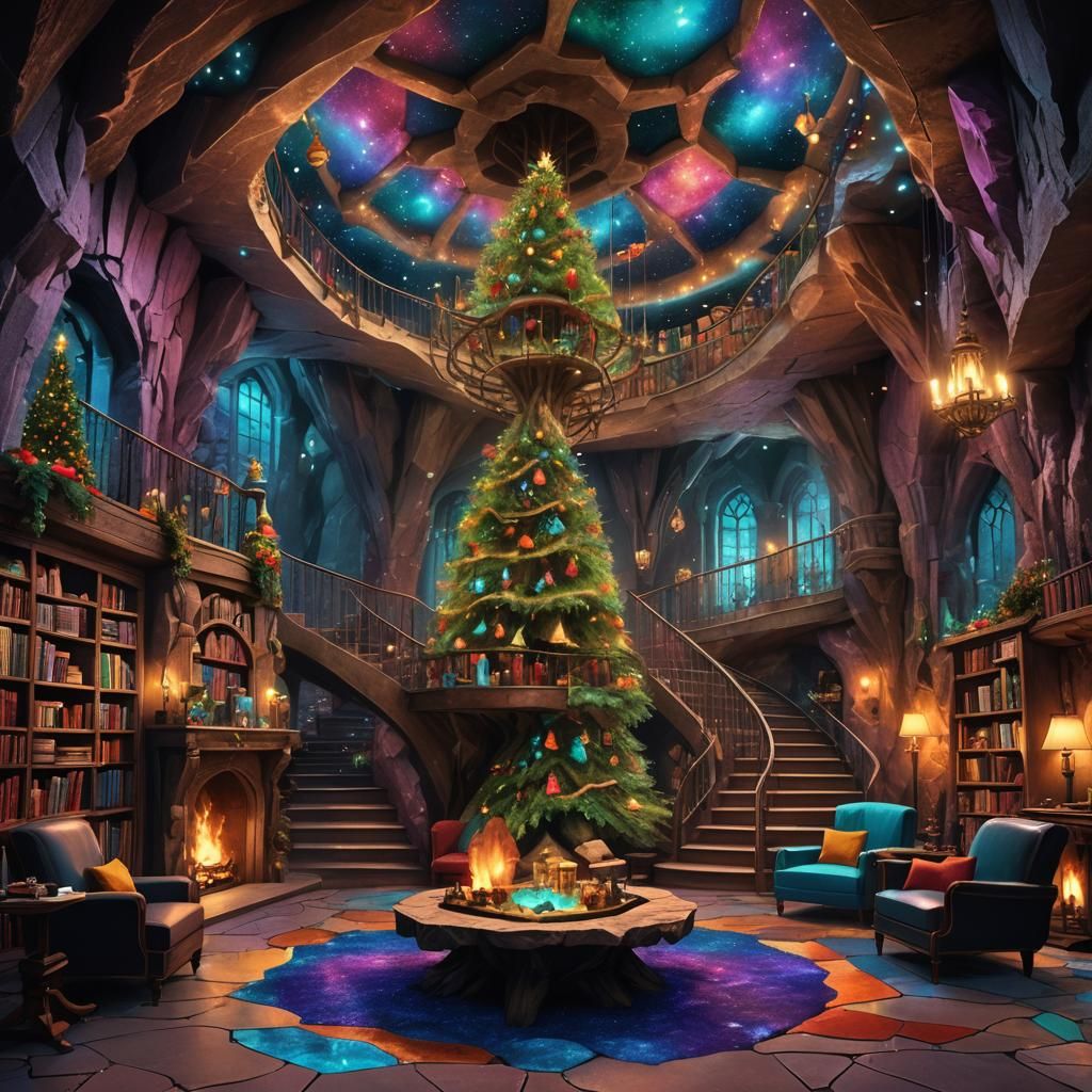 Enchanted Gemstone Hogwarts Common Room on Christmas