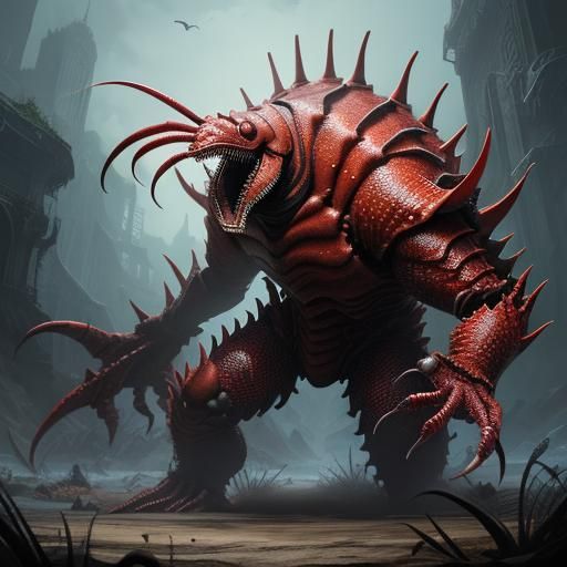 Aggressive Crawfish Creature with Razor-Sharp Claws