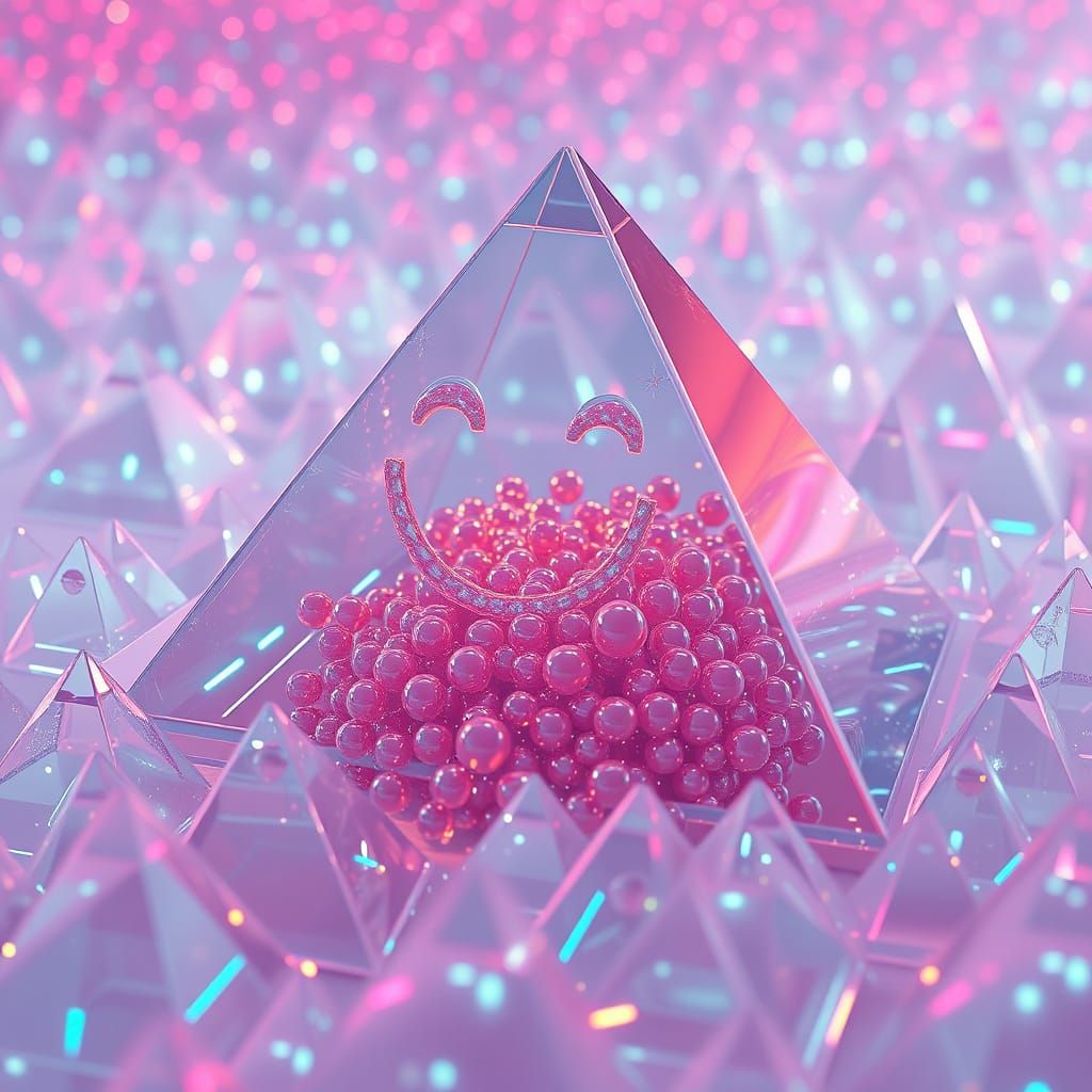 Colossal Smiling Pyramid Spewing Spheres in Dreamlike CGI