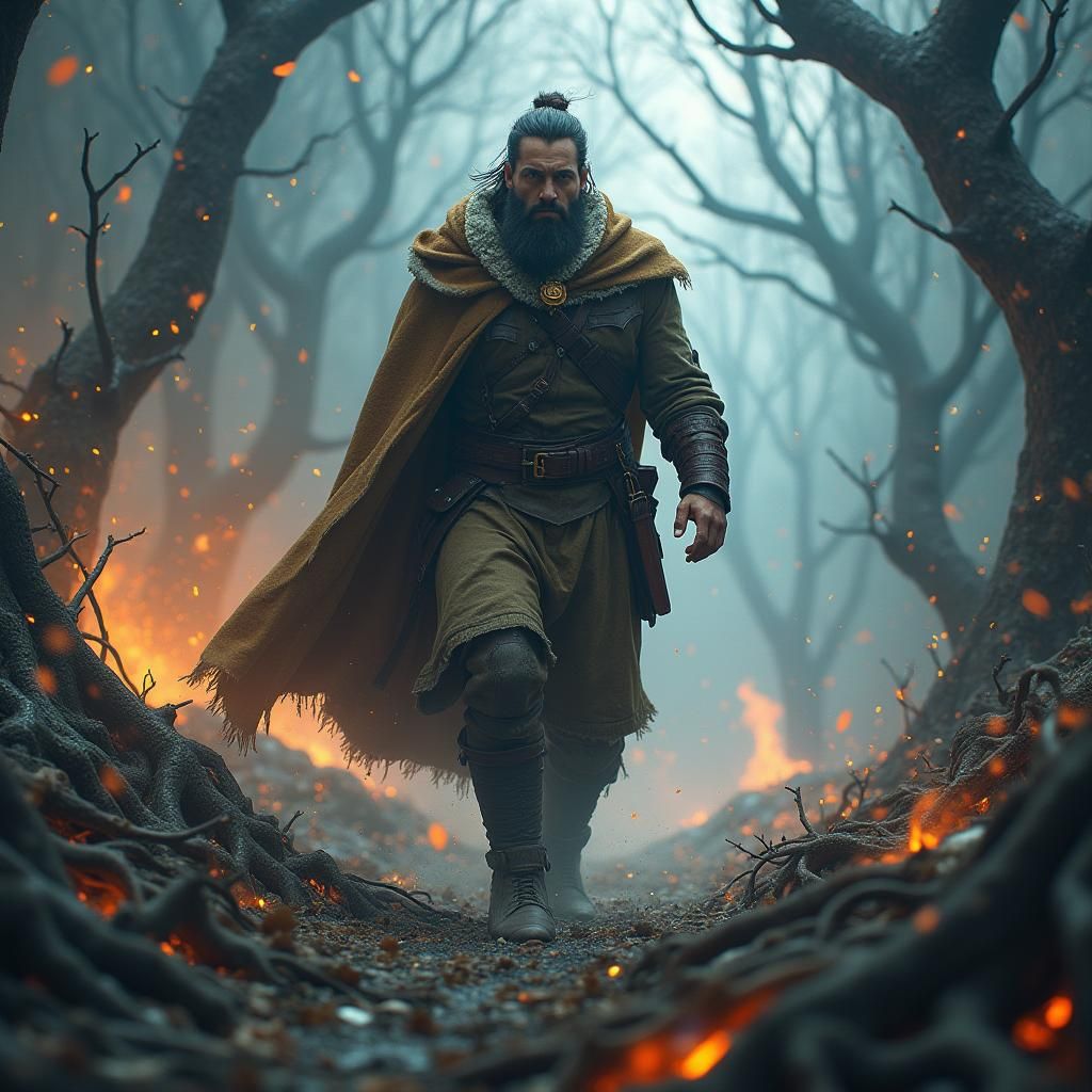 Man Braves the Elements in Gritty, Cinematic Landscape