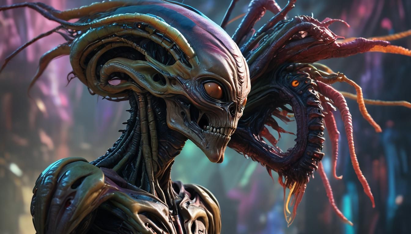 Alien with Symbiont in Hyperrealistic Sci-Fi Art
